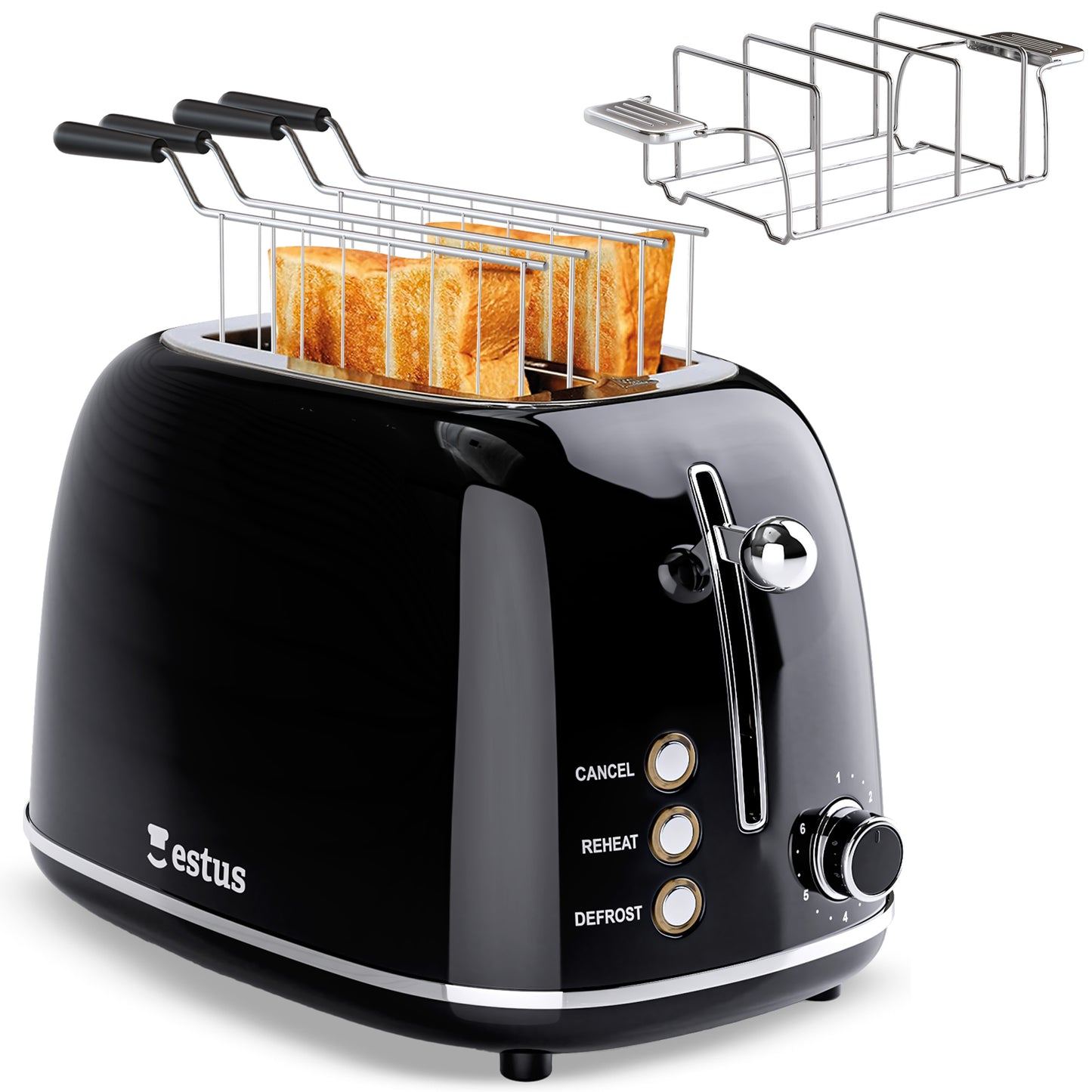 Estus Iconic Broodrooster - Retro - Extra brede sleuven - Zwart